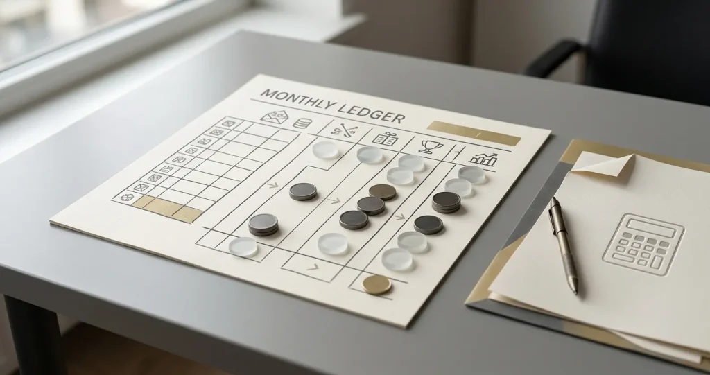 Illustratie van maandelijkse inzet, winst en belastingaangifte bij online kansspelen